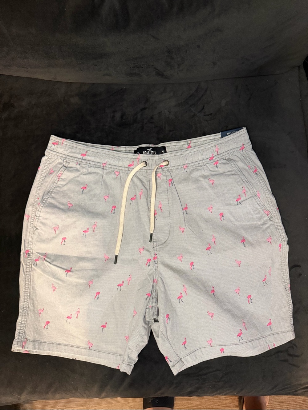Hollister Light blue shorts with Pink Flamingo Embroidery